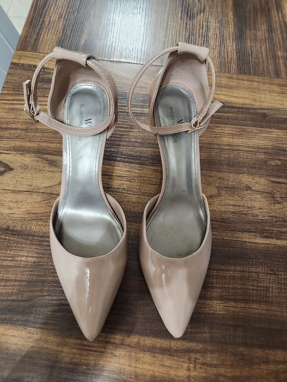 Worthington Blush Patent Pointed-Toe Ankle-Strap Pumps